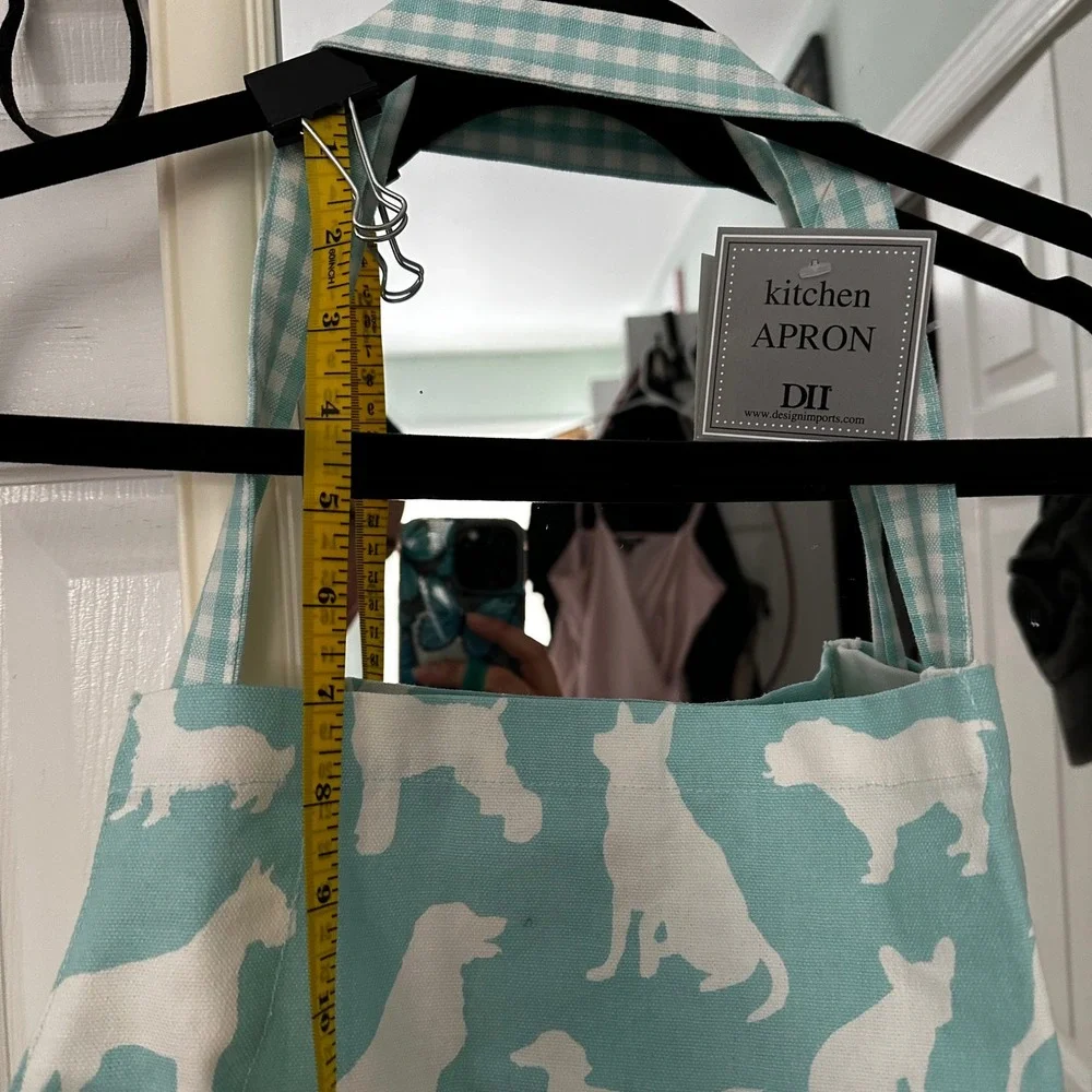 DII Dog Print Kitchen Apron Teal White Adjustable Neck Pocket Baking‎ Cooking